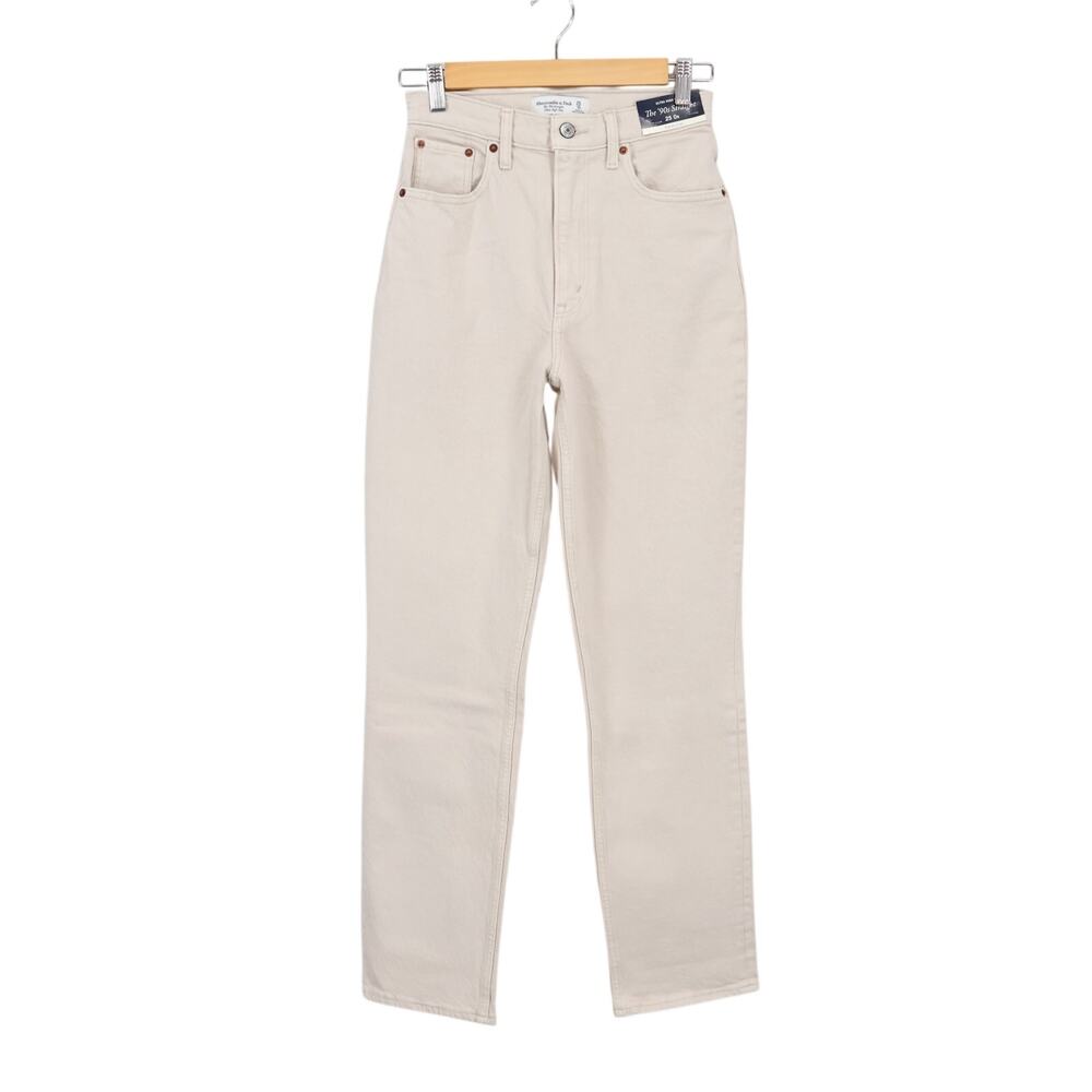 Abercrombie & Fitch Ultra High Rise Curve Love 90's Straight Beige Size 25 NWT
